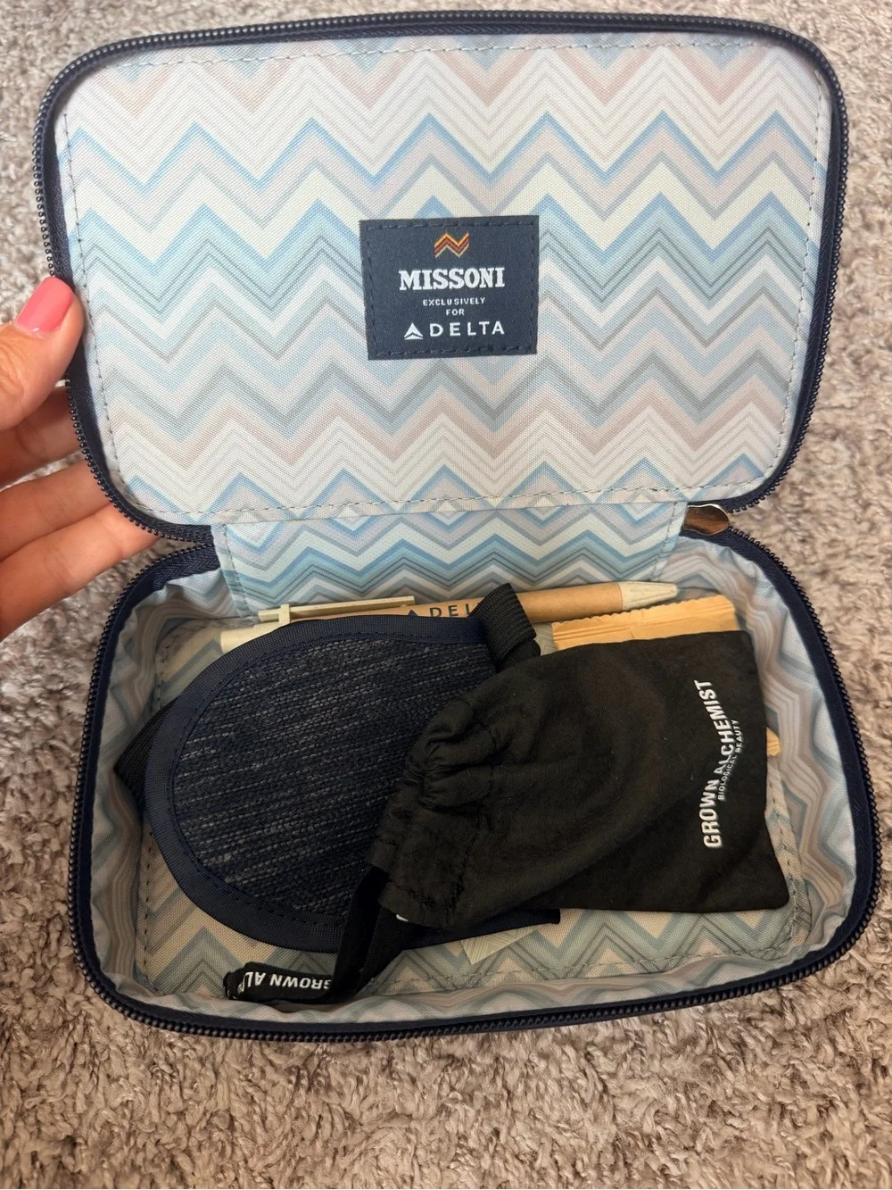 Missoni Navy Chevron Zip Travel Pouch or Cosmetics Bag with Gold Hardware Delta